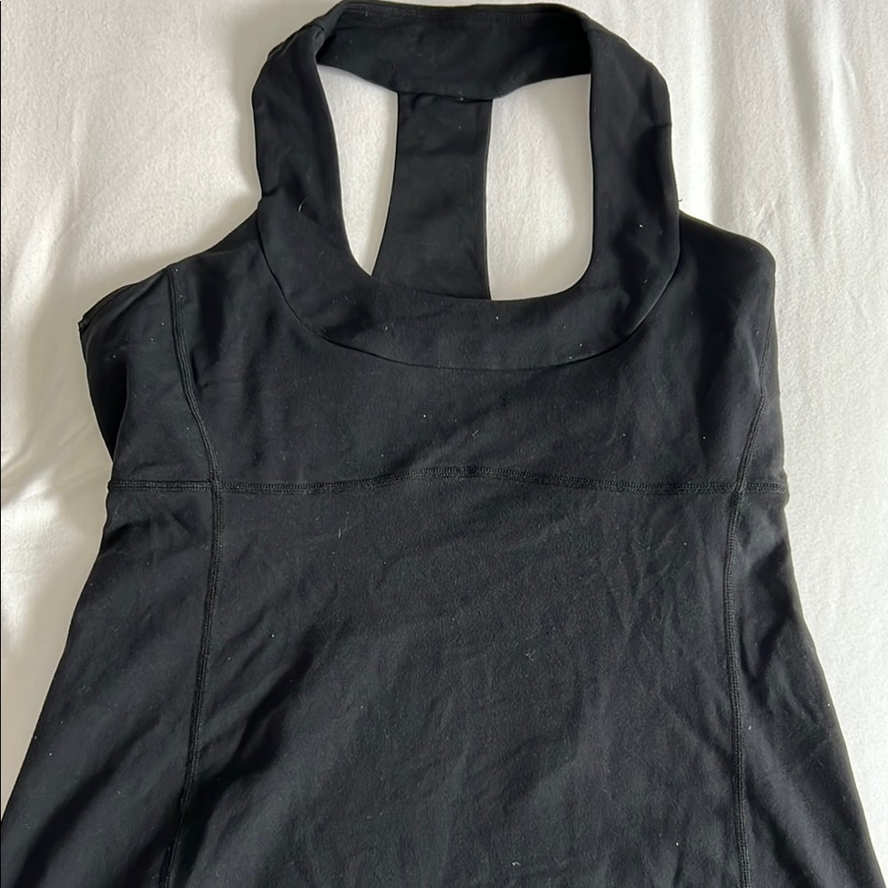 lululemon athletica Black Tank Top with Scoop Neck and Cut Out Fitted Style